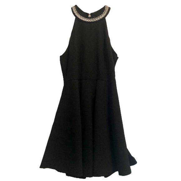 Black High Neck Dress with Pearl Embellishments - Picture 1 of 3